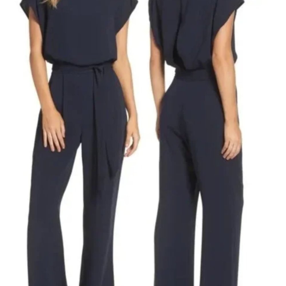 NWT! Eliza J Women's Cap Sleeve Wide Leg Jumpsuit Black Sz 4